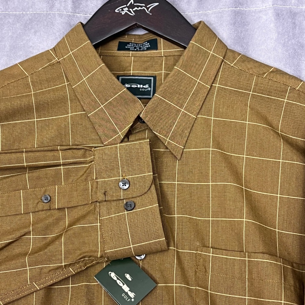 Bolle Golf Button Down Shirt Mens XL Cotton/Polyester Brown NEW Grid Pattern L/S